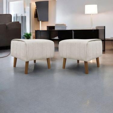 Imagem de Kit 2 Puffs Decorativos Verso Retangular Bouclé Premium - Bege Buclê