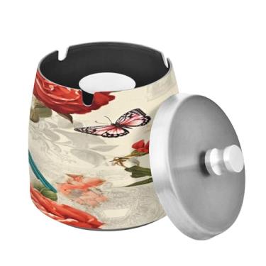 Imagem de Blueangle Cinzeiro de pássaros turquesa com tampa para cigarros, à prova de vento/chuva, aço inoxidável, sem fumaça, inodoro, cinzeiro para uso interno ou externo (449)