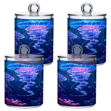 Imagem de ATTX Dispensador de suporte Qtip de água-viva brilhante para bola de algodão, cotonete, frasco de boticário de plástico transparente, pote de armazenamento de cozinha para decoração de casa, pacote