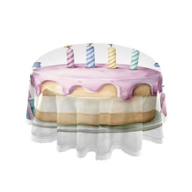 Imagem de SEHANY Toalha de mesa redonda para festa de feliz aniversário de 152 cm, tecido lavável sem rugas, toalha de mesa redonda com decoração de renda para decoração de aniversário de restaurante