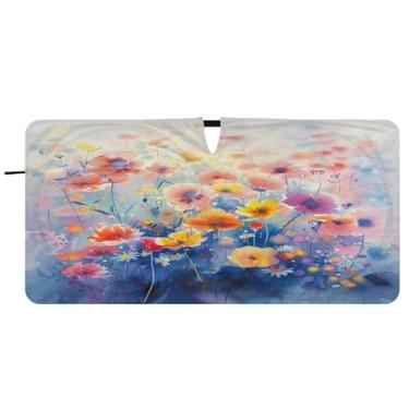 Imagem de Blueangle Pára-brisas com pintura em aquarela colorida - 149.9 cm x 76.2 cm dobrável carro janela frontal blocos para-sol raios UV viseira de sol (50)