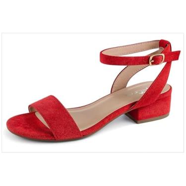 Imagem de TruFox Sandália elegante de bico aberto com tira no tornozelo e salto baixo, Vermelho, 40