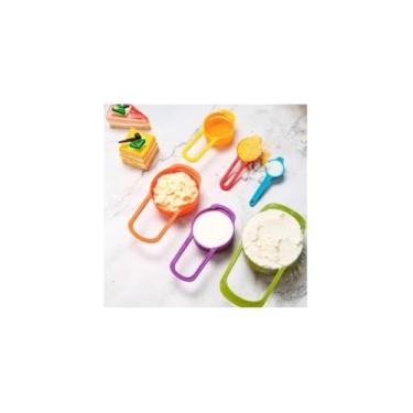 Imagem de Conjunto de Medidores de Cozinha, Kit com 6 Peças, Polipropileno, Cores Sortidas, Colheres e Xícaras para Receitas, Encaixáveis