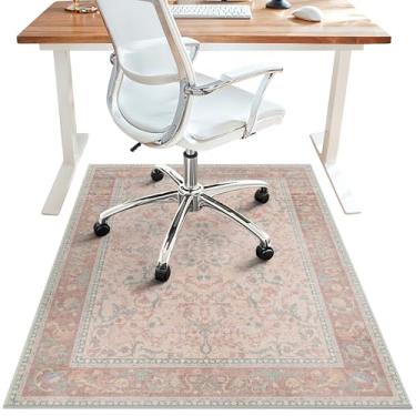 Imagem de Tapete de cadeira de escritório de 122 cm x 152 cm para piso de azulejo de madeira, protetor de tapete floral para cadeira de computador, tapete de vinil antiderrapante fino de pilha baixa, tapete