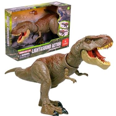 Imagem de Brinquedo Dinossauro Tiranossauro Rex Articulado com Som Realista e Luz T-Rex Interativo - Castela (MARROM ESCURO)