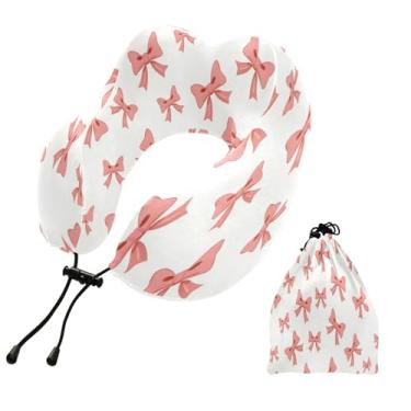 Imagem de CEBUGI Travesseiros de viagem portáteis em forma de U, travesseiro de pescoço de espuma viscoelástica com trava de corda ajustável para avião, viagem, trem, negócios, escritório, soneca (laços)