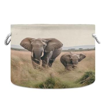 Imagem de WELLDAY Cesta de corda de algodão Elefantes Cesta de lavanderia de bebê para sala de estar, lavanderia, berçário, travesseiros, decoração de casa
