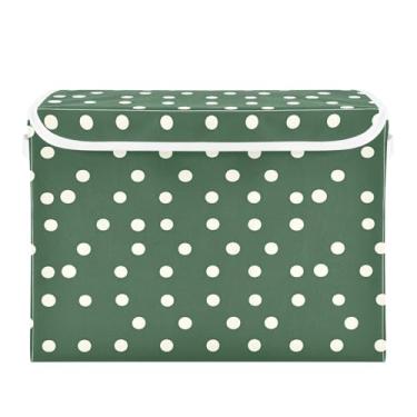 Imagem de CEBUGI Caixotes de armazenamento com tampas, caixa de armazenamento de tecido dobrável, caixas organizadoras de cubo de bolinhas brancas para prateleiras de armário de casa e quarto, 40 x 30 x 30 cm