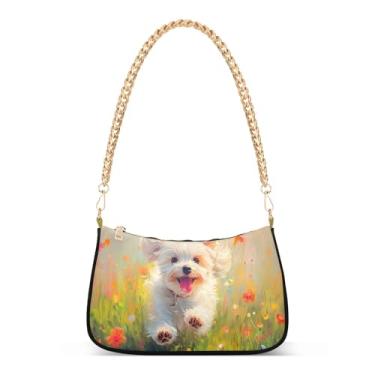 Imagem de CEBUGI Bolsas transversais femininas bolsa de ombro branca Havanese bolsa clutch elegante com alça de corrente