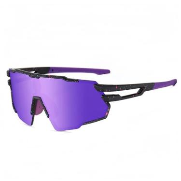 Imagem de Óculos de sol esportivos polarizados para homens e mulheres, proteção UV, ciclismo, condução, óculos de sol, pesca, softball, beisebol (preto e roxo)