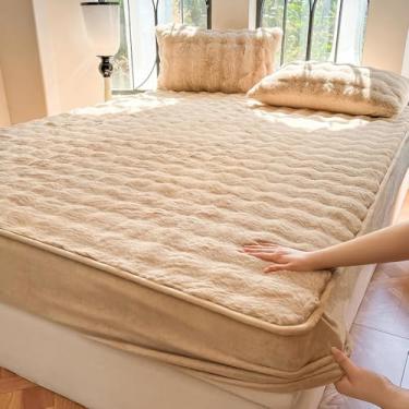 Imagem de Protetor de colchão de pelúcia espesso para a pele e antiderrapante, protetor de quarto, capa quente à prova de poeira para solteiro/casal/Queen/King Size cáqui||120 x 200 cm/(119.9 cm x 199.9 cm)