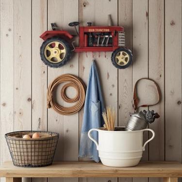 Imagem de Gancho de parede de trator de metal vintage grande de 40,6 cm de comprimento para pendurar em casa com motor rústico - Presente de arado para amantes vintage, cultivadores, agriculturas, entusiastas
