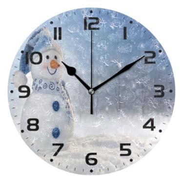 Imagem de JUZIHAI Relógio de parede de boneco de neve na neve, silencioso, redondo, sem tique-taque, operado por bateria, fácil de ler, relógio decorativo de parede para casa, cozinha, sala de estar, quarto