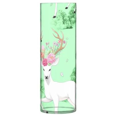 Imagem de JUZIHAI Vaso de flores com estampa de veado floral 9,9 cm x 30 cm de cilindro de plástico moderno para decoração de casa de centro de mesa de casamento