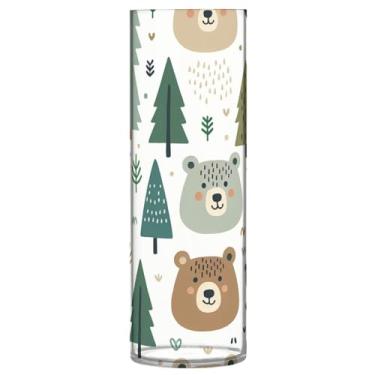 Imagem de JUZIHAI Vaso de pinheiros com cara de urso para flores, 9,9 cm x 30 cm, cilindro de plástico, moderno, vaso de flores para decoração de casa de centro de mesa de casamento