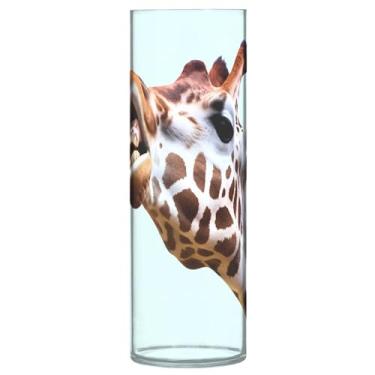 Imagem de JUZIHAI Vaso de mandíbula deformada girafa para flores 9,9 cm x 30 cm Cilindro de plástico moderno vaso de flores para centro de mesa de casamento decoração de casa
