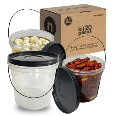 Imagem de Balde 3,2 Litros Com Tampa Preta Prático - 20 Pçs - Nastripack