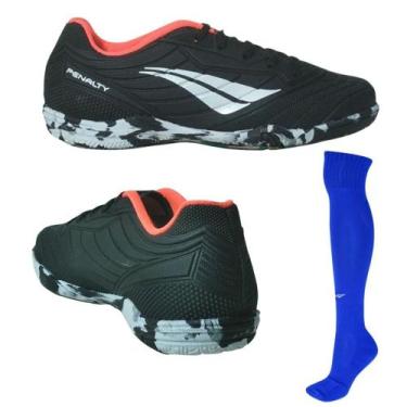 Imagem de Chuteira Futsal Penalty Matis Infantil Preto + Meião Matis, Preto, Azu