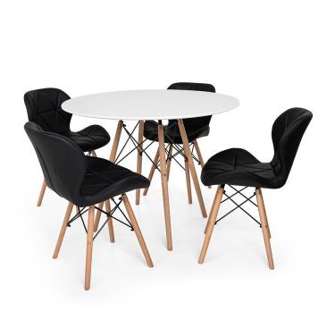 Imagem de Kit Mesa Jantar Eiffel 90cm Branca 04 Cadeiras Slim Preta