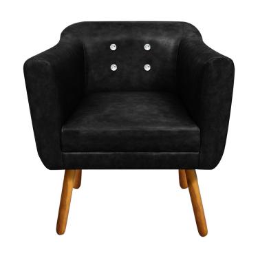 Imagem de Poltrona Sala Decorativa com Strass Julia Pé Palito Castanho Sintético Pu Preto M11- D'Rossi