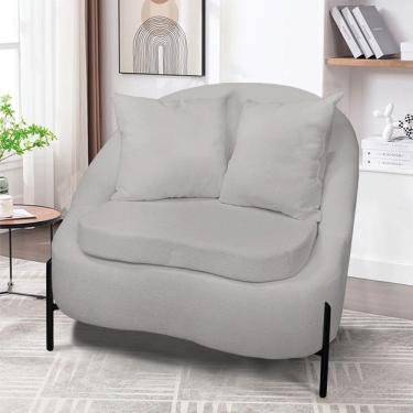 Imagem de Poltrona Decorativa Orgânica Pé De Metal Preto Zaya Bouclê Cinza C05 - D'rossi