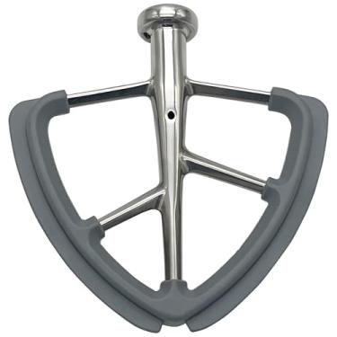 Imagem de Batedor plano de aço inoxidável de substituição com raspador de bordas de silicone, compatível com todos os mixers KitchenAid de 4,5 e 5 litros. Modelos K45, K45SS, KSM75, KSM85PS, KSM88PS, KSM90, etc