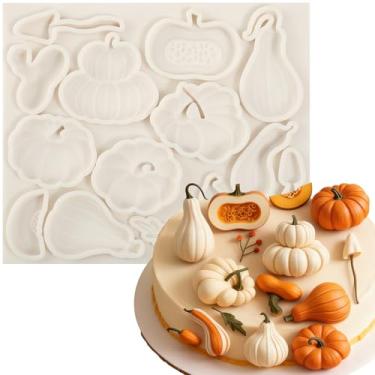 Imagem de nklbio Molde de silicone de cogumelo de abóbora, molde de fondant para decoração de bolo de festa de Ação de Graças (1 peça), para topos de cupcake, biscoitos, doces, chocolates, pingentes de resina