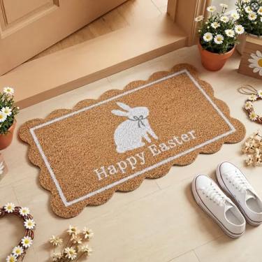 Imagem de Dunzy Capacho Happy Easter Coelho Branco Coelho Coir Coelho Ao Ar Livre Natural Coelho Bem-vindo Tapete Frontal Antiderrapante Tapetes Decorativos para Interior Casa Fazenda Entrada Varanda Dia de