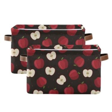 Imagem de Cestas de armazenamento de 36 cm com alças – cesto de roupa suja dobrável de lona para escritório em casa, quarto, maçãs vermelhas, pacote com 2