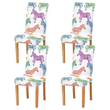 Imagem de Capas de cadeira de jantar brancas coloridas Zebras, conjunto de 2 capas de cadeira de jantar laváveis removíveis para casa, hotel, banquete