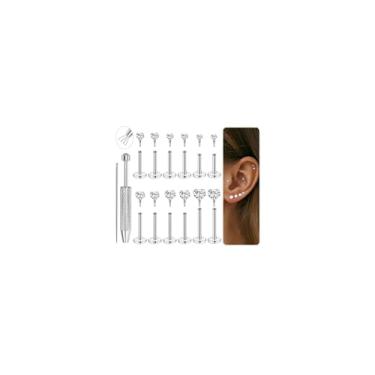 Imagem de SOMEITIA 16G 18G 12 peças de brincos de aço cirúrgico 316L roscado internamente para mulheres Tragus Labret Monroe cartilagem helix conch studs hipoalergênico nariz piercing joia, 18G, Aço inoxidável