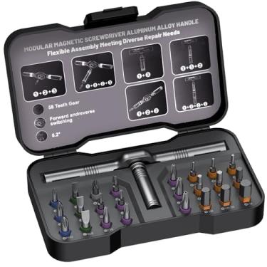 Imagem de Conjunto de chaves de fenda magnética 24 em 1, conjunto de chaves de fenda catraca DIY, conjunto de unidade magnética de várias pontas com alça de catraca destacável, kit de ferramentas de reparo