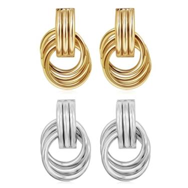 Imagem de Brincos femininos com nó preenchido em ouro 18K, brincos pendentes elegantes, joias de luxo atemporais, presente para ela, Medium, Latão, ouro amarelo, Sem pedra preciosa