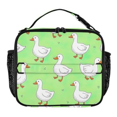 Imagem de Joisal Lancheira verde fofa de patos brancos para mulheres, meninas, lancheira masculina e infantil, lancheira para trabalho, bolsa térmica para alimentos portátil para adultos
