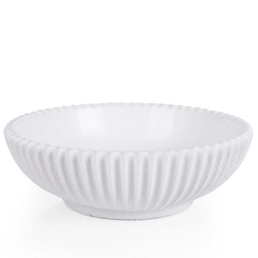 Imagem de LCCCK Tigela decorativa grande de 28 cm para balcão de cozinha, tigela decorativa de pedestal moderna para decoração de casa, tigela de chave de entrada e tigela de centro de mesa, resina de pedra