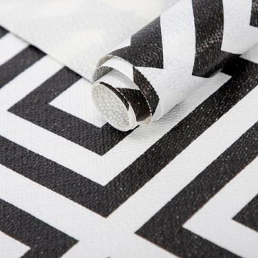 Imagem de FIFTY FEET Forro de prateleira não adesivo de 46 x 243 cm para armários e gavetas de cozinha, forro de armário de PVC antiderrapante lavável (xadrez preto) (1 rolo)