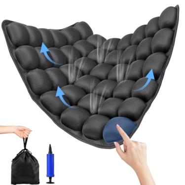 Imagem de mvuenleyog Almofada de viagem Sondor – Almofada inflável de assento de viagem para avião, células de ar infláveis 3D fornecem suporte ao corpo, para cadeiras de rodas, dirigir, escritório (Balck-49)
