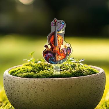 Imagem de Estacas decorativas abstratas de flores de violino para jardim decorações de plantas em vaso de acrílico. Ideia de presente para Natal, aniversário, aniversário, dia dos namorados, celebrações.