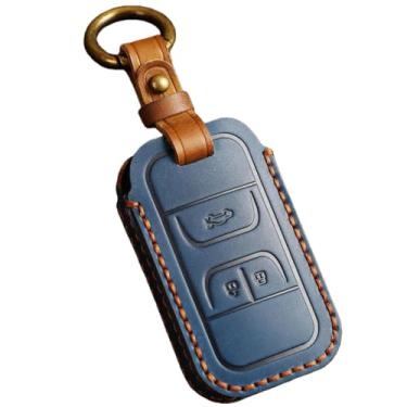 Imagem de Capa de chave de carro compatível com Chery Tiggo 8 7 5X 2019 2020 Smart Keyless Remote Fob Protect Case Chaveiro Acessórios de suporte de estilo de carro(Blue)