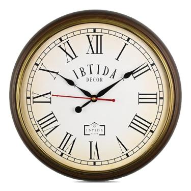 Imagem de Relógio de parede vintage clássico de 30,5 cm – moldura marrom de madeira, mostrador bege vintage, decoração de sala de estar, funciona com bateria silencioso, sem tique-taque, presentes para