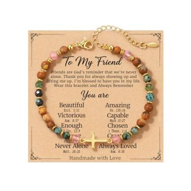 Imagem de Presente de melhor amiga para mulheres, pulseira de cruz cristã para mulheres, presentes de aniversário de batismo e páscoa para mulheres, pulseiras de amizade de melhor amiga, presentes de