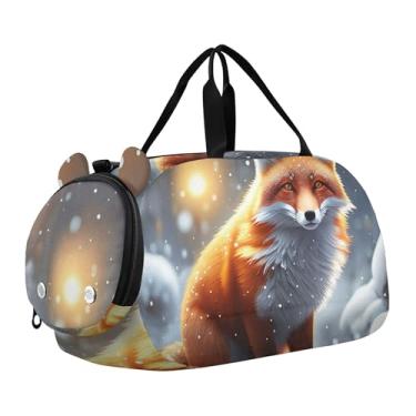 Imagem de Bolsa esportiva escocesa Highland com flores de vaca para meninas, bolsa de viagem noturna, compartimento de sapatos para meninos, Linda raposa inverno neve, Clássico