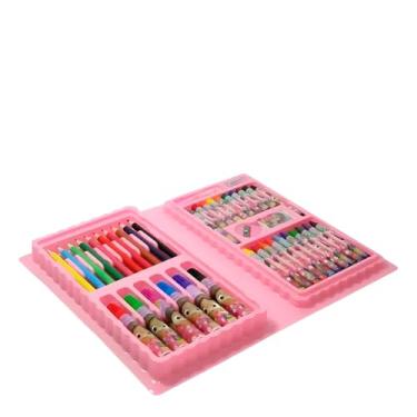 Imagem de Maleta de Arte Infantil com 48 Peças, Rosa, Tema Boneca, Inclui Lápis de Cor, Canetas, Giz de Cera e Acessórios, 29x24cm, para Crianças 4+ Anos