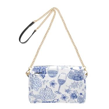 Imagem de Bolsa tiracolo feminina uvas vinho fruta azul bolsa de telefone linda alça de corrente bolsa de ombro de couro PU