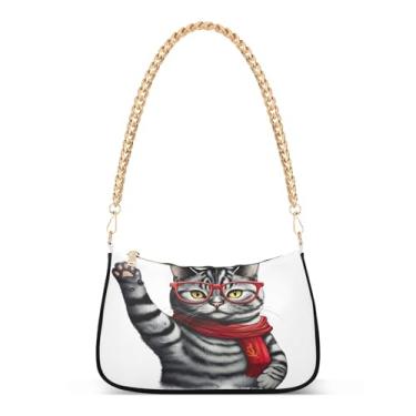 Imagem de Linda bolsa de ombro com corrente de gato, bolsa de mão artística média para mulheres, elegante bolsa clutch Hobo