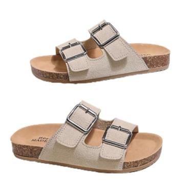 Imagem de Sandálias infantis de cortiça com fivela dupla – Sapatos de verão de camurça sintética macia com suporte de arco para crianças, meninos e meninas (chinelos de praia antiderrapantes), A01/Bege, 8.5