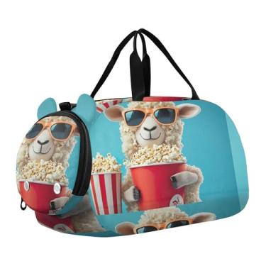 Imagem de Bolsa esportiva para meninos de fim de semana durante a noite coalas abraçando chocolate dia dos namorados bolsas de viagem crianças dança duffle, Óculos de sol Cool Sheep Pipoca, Clássico