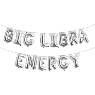 Imagem de Balões de letras - BIG LIBRA ENERGY 40,6 cm letras do alfabeto alumínio balão Mylar setembro ou outubro aniversário festa balão banner (BIG LIBRA ENERGY prata)