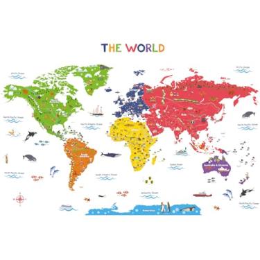 Imagem de Decalques de parede decorativos de parede para crianças, mapa do mundo colorido DLT-1616N adesivos de parede destacáveis e adesivos de parede removíveis para quarto de bebê (XG)