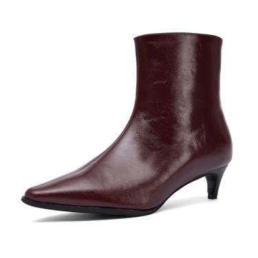 Imagem de NEWBELLA Botas femininas de cano curto, estilo minimalista britânico, botas curtas de couro sintético premium para trabalho e noite, Borgonha, 38